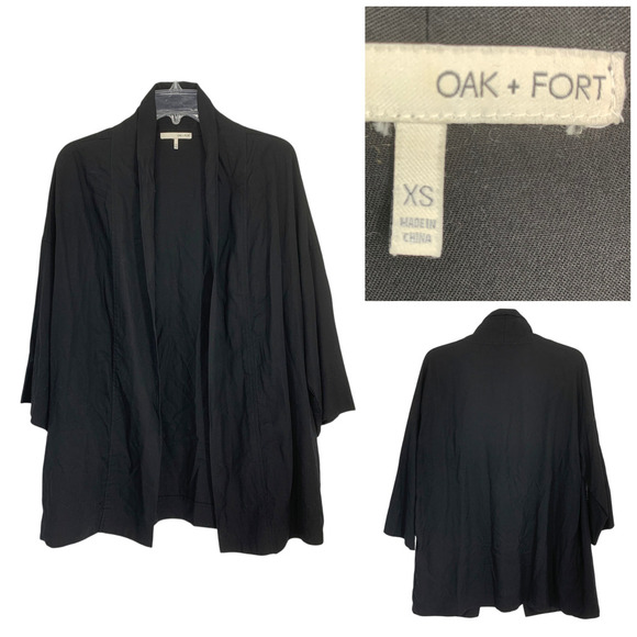 Oak + Fort Sz XS Black Tencel Kimono Jacket Topper Minimalist Capsule Wardrobe - Picture 1 of 8